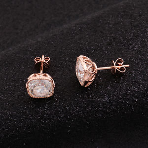 Joyería fina Fancy 18K Rose Solid Gold Pendiente para mujer 2ct Cushion <span class=keywords><strong>Old</strong></span> Europe Cut VVS Moissanite Pendientes Stud - Product Image 2