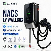 Chargeur EV GANCRON Nacs, modèle Wall Box, haute puissance 11 kW, 16 A, 380 V, 480 V, IP65, charge les voitures électriques pour Tesla, maison, hôtel