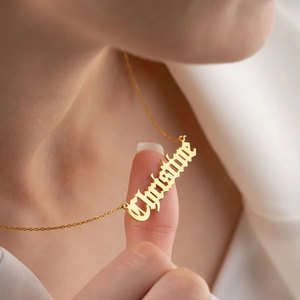 Custom 316L Stainless Steel 14k 18k Gold Plated <b>Name</b> <b>Plate</b> Signature Nameplate Personalized Necklace for Women Men wholesale - Product Image 4