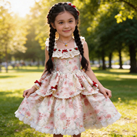Robe d'été rose pour filles, col carré, sans manches, imprimé floral, longueur genou, coupe trapèze, pour les vacances et le quotidien