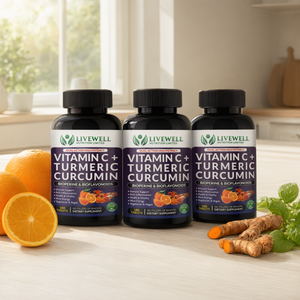 Livewell Nutrition Vitamine C Curcuma Curcumine Biopérine 180 Comprimés Lot de Trois Soutien Immunitaire - Product Image 3