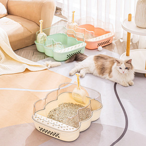 Transparent Semi-Enclosed Cat Litter <b>Box</b> With Scoop <b>Large</b> Size Splash Proof For Cats - Product Image 5