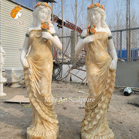 Statue de femme en marbre exquis MILY, sculpture de dame avec fleurs sculptées pour la décoration extérieure de villa, jardin, parc
