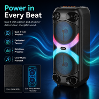 HANSUO HS-TD04A7 Enceinte portable double 4 pouces pour fêtes avec batterie 1800 mAh, lumières RGB, USB, radio FM, enregistrement et télécommande