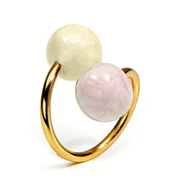 Asymmetrischer Zweifarbiger Glänzender Kugel-Dekor Edelstahl Mode-Ring Offener Ring Personalisierter Schmuck für Tägliches und Festliches Tragen