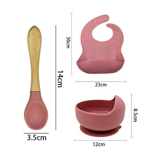 Food Grade Silicone Suction Bowl with Bib and Wooden <b>Spoon</b> | Eco-Friendly Dishwasher Safe <b>Baby</b> Feeding Kit 3pcs - Product Image 6