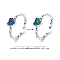Eenvoudige Gedraaide Hartvormige Open Ring Creatieve Temperatuurgevoelige Stenen Kleurveranderende Liefde S925 Zilveren Ring