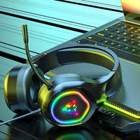 Casque de jeu dynamique USB avec microphone pour PC, design supra-auriculaire, éclairage RGB, connexion filaire, son stéréo, audio spatial