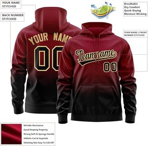 เสื้อฮู้ดดี้สปอร์ตแวร์สตรีทแวร์ผู้ชายแบบมีซิปเต็มตัว ปักลายตามสั่ง ย้อมสีแบบไล่เฉดสี พร้อมชื่อทีมและหมายเลข - Product Image 3