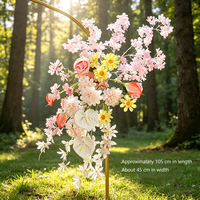 MEORY Fleurs artificielles en tissu pour mariage, décoration extérieure et intérieure, rangée de fleurs mixtes style forêt avec roses, support de toile de fond géométrique fait main