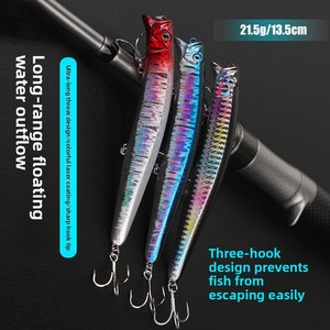 Leurre flottant Minnow ABS 135mm/21.5g, action de surface, longue portée, appât artificiel dur avec hameçons pour la pêche en mer de carpes et de bar - Product Image 1
