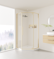Kamar Mandi Sudut Modern dengan Pintu Berengsel, Bingkai Hitam Matte Bentuk Berlian, dan Kaca Mudah Dibersihkan