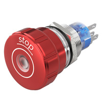 Bouton poussoir d'arrêt d'urgence rouge 240V, éclairé, clignotant rouge, contacts de sécurité 2NC 1NO/1NC, connecteur rapide 19mm 8 broches