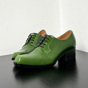Zapatos Formales de Cuero para Hombre con Aumento de Altura de 5CM, Tacón Alto, Punta Cuadrada Verde, de Primera Capa de Piel de Vacuno - Product Image 1