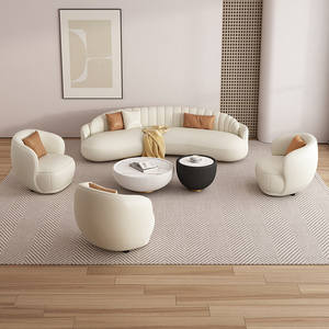 Sofá Curvo de Cuero de Alta Tecnología Sin Lavado con Marco de Madera Color Crema Comercial para Sala de Estar de Apartamentos Pequeños y Área de Recepción - Product Image 5