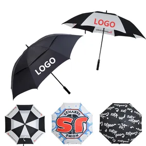 Advertising Branded Designer Large Big Logo Printed Windproof Promotional Rain Automatic Open Custom Golf Umbrella With Logo