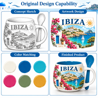 Tasse en céramique Souvenirs d'Ibiza, Espagne, avec cuillère, motif repère urbain, souvenir de voyage, tasse à café en porcelaine fine, personnalisable OEM ODM, vente en gros
