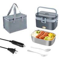 Boîte à lunch chauffante électrique pour voiture et maison, compartiment en acier inoxydable, boîte bento avec cuillère, fourchette, sac de transport, chauffe-aliments portable