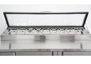 Thủy tinh nắp thép không gỉ salad tủ lạnh đông lạnh <span class=keywords><strong>Pizza</strong></span> & salad nhà hàng thương mại hiển thị tủ điều hành trạm - Product Image 3