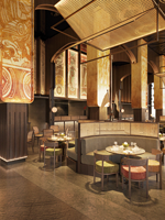 Mobilier d'intérieur de café éclairé par LED Table et chaises de restaurant avec comptoirs de bar et banc