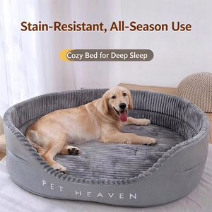 Cama Ovalada para Perros de Pana Gris, Cama Suave de Felpa para Mascotas, Cama Moderna para Perros de Interior - Product Image 4