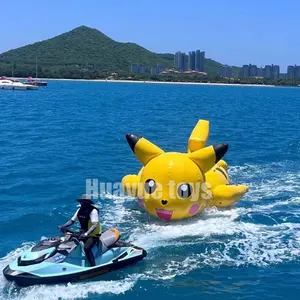 Summer Funny Water Entertainment Pikachu Rotating Water Toys Disco Boat Inflatable Towable Tube Inflatable Floating Boat