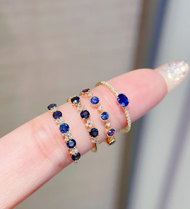 Xinfly Wholesale Luxury Handcrafted AU750 18K Solid Gold Blue Sapphire Gemstone <b>Ring</b> For Women - Product Image 3
