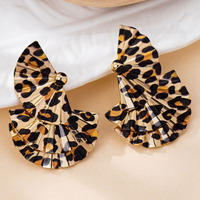 Boucles d'oreilles pendantes imposantes pour femme, plaquées or 18 carats, motif léopard, plissées en éventail, à plusieurs niveaux, en forme de feuille, style africain, couleur dorée