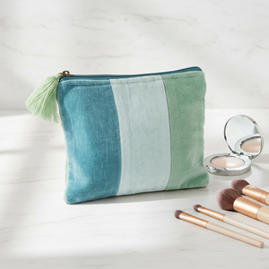 Sac <span class=keywords><strong>de</strong></span> maquillage personnalisé en gros, à rayures, avec pompon, écologique, portable, à fermeture éclair, pour filles - Product Image 1