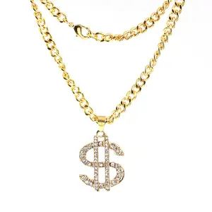 De moda Venta caliente hip hop exagerado de diamante brillante dólar signo de dólar colgante, collar de la joyería para hombres