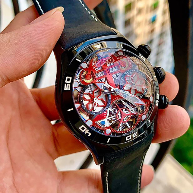 Wholesale Reef Tiger RGA703 High end Luxury Sport Wristwatch Luminous Year Month Date Day Watch for Men montre mecaniques homme