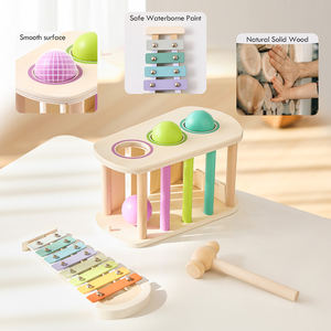 Kayu anak-anak teka-teki tekan bola piano 2-in-1 mainan bayi warna sensorik kognisi tangan mata instrumen perkusi koordinasi - Product Image 3