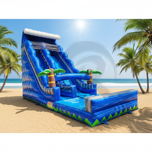 Tobogán Acuático Inflable Comercial de PVC Iridiscente Tropical, Combo de Tobogán y Piscina Gigante con Forma de Palmera para Parque Acuático - Product Image 1