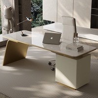 Bureau d'ordinateur et chaise de bureau moderne et luxueux avec dessus en marbre Mobilier de bureau de direction en acier inoxydable de haute qualité Bureau à domicile