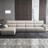 Grand canapé en cuir en forme de L, canapé en bois moderne et luxueux avec coin salon, design simple, canapé haut de gamme pour salon en forme de L