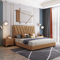 Luxuriöses Edelstahl-Polsterbett Modernes Samt-Stoff-Leder Doppelbett Kingsize-Bettgestell
