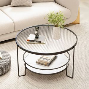 Mesa de centro de vidrio templado Changhong, mesa redonda minimalista moderna para sala de estar pequeña, fácil de limpiar - Product Image 1