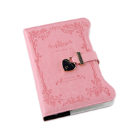 Carnet à serrure en forme de cœur rose en cuir PU avec gravure de rose et serrure à mot de passe