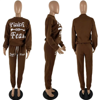 Ensemble de survêtement streetwear pour femme, imprimé 'Faith Over Fear', 2 pièces, sweat-shirt à col rond et pantalon de jogging à cordon de serrage personnalisé, tenue décontractée