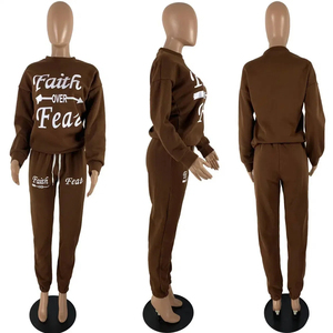 Conjunto Deportivo de <span class=keywords><strong>2</strong></span> Piezas para Mujer, Estilo Urbano, con Estampado 'Faith Over <span class=keywords><strong>Fear</strong></span>', Sudadera de Cuello Redondo y Pantalones Deportivos con Cordón Ajustable, Atuendo Informal - Product Image 4