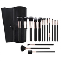 Ensemble de 16 pinceaux de maquillage professionnels transfrontaliers à manche en bois noir et poils synthétiques – Kit complet pour maquilleurs professionnels