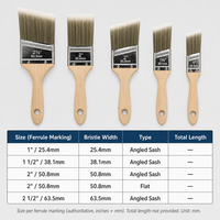 Ensemble de 5 pinceaux plats biseautés à poils naturels avec manche en bois de 1 à 2,5 pouces et trou de suspension pour la découpe de bordures et la peinture