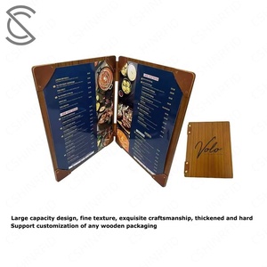 Artículos de Alta Gama para Comercio Transfronterizo, Ecológicos, Premium, Impermeables, de Madera de Nogal Vintage, Menú de Madera Contrachapada, Guía de Servicios de Hotel, Libro de Menú con Clip para Cafetería - Product Image 4