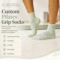 Chaussettes de yoga vert clair personnalisées de qualité supérieure, antidérapantes, pour femmes, avec volants festonnés