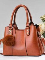 Sac fourre-tout en cuir PU grande capacité pour femme avec pompon, fermeture éclair, poignée supérieure portable, sac à bandoulière, sac de maman en polyester