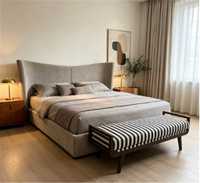 Ensemble de meubles de chambre à coucher de luxe de conception italienne, lit de chambre à coucher moderne en cuir capitonné avec tête de lit étendue