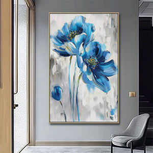Cuadro Decorativo Moderno Hecho a Mano, Arte Abstracto en Lienzo, Pintura <span class=keywords><strong>al</strong></span> <span class=keywords><strong>Óleo</strong></span> <span class=keywords><strong>de</strong></span> <span class=keywords><strong>Flores</strong></span> Azules, Decoración para Colgar en la Pared - Product Image 6