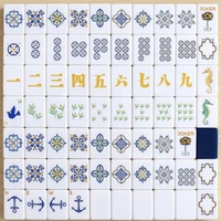 Jeu de Mahjong américain en acrylique bleu lac sur le thème du capitaine nautique pour les cadeaux de Noël et les interactions sociales