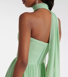 Abito da damigella d'onore in raso color caramella, antistatico, con design a pieghe e applicazioni, senza spalline, stile europeo-americano, alla moda, per donna - Product Image 6