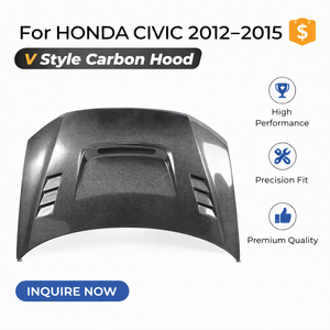 Cofano in Fibra di Carbonio con Presa d'Aria per <span class=keywords><strong>Honda</strong></span> <span class=keywords><strong>Civic</strong></span> 9a Generazione (2012-2015) |   Sostituzione Cofano Anteriore Stile V |   Adattamento Stile OEM - Product Image 1